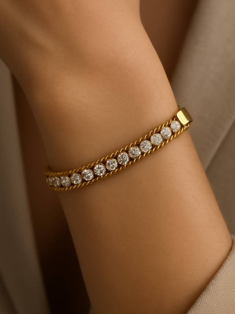 Solitaire Chain Design Bracelet Â 18K Gold Plated | Cz Tennis Bracelet : ATCB700SCDB