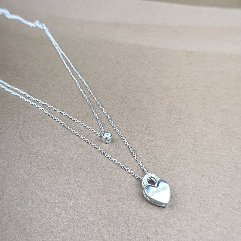 925 Sterling Silver Charming Chain Double Pendant Double Layer