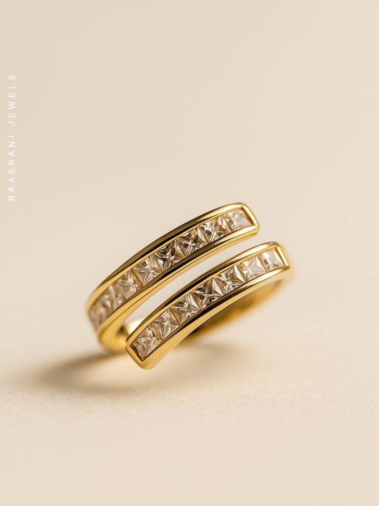 18K Gold Plated White 2 Line Ring Â Anti Tarnish & Adjustable : ATR605WLR