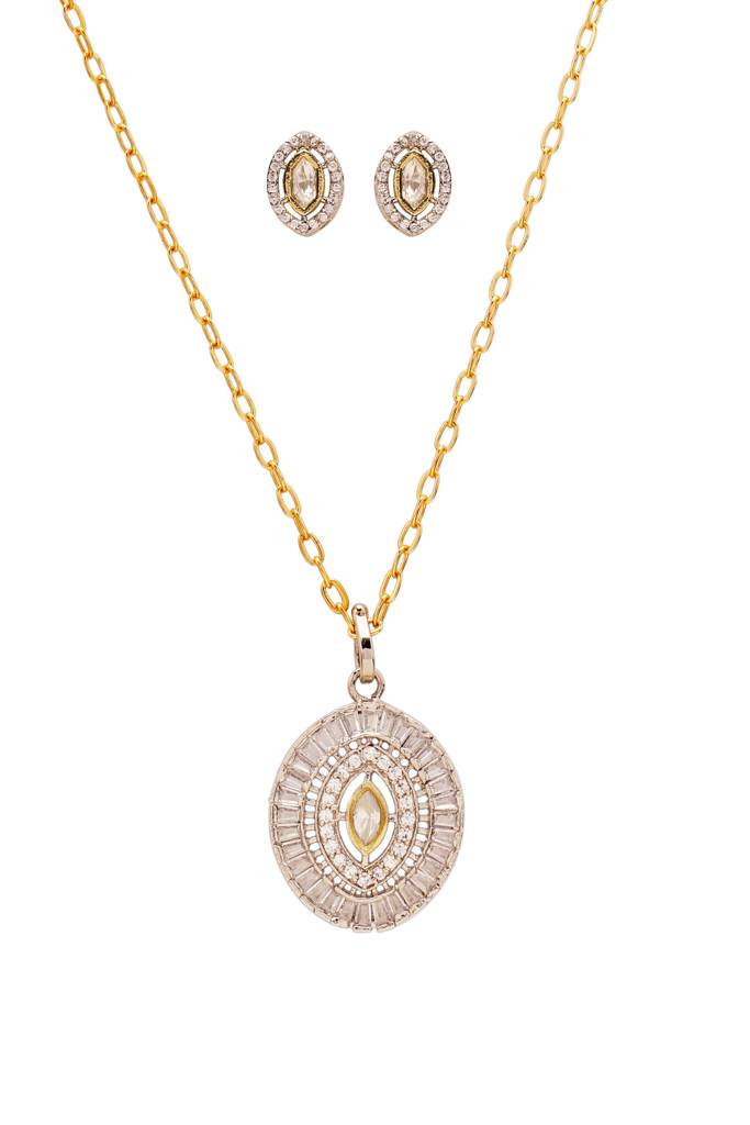 22Kt Gold-Plated Marquise Pendant Set : PE20057