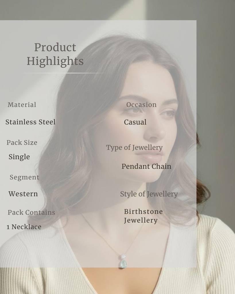 Birthstone Pear Necklace For Women | Premium Aquamarine Pendant Necklace : CJLX225403903CX