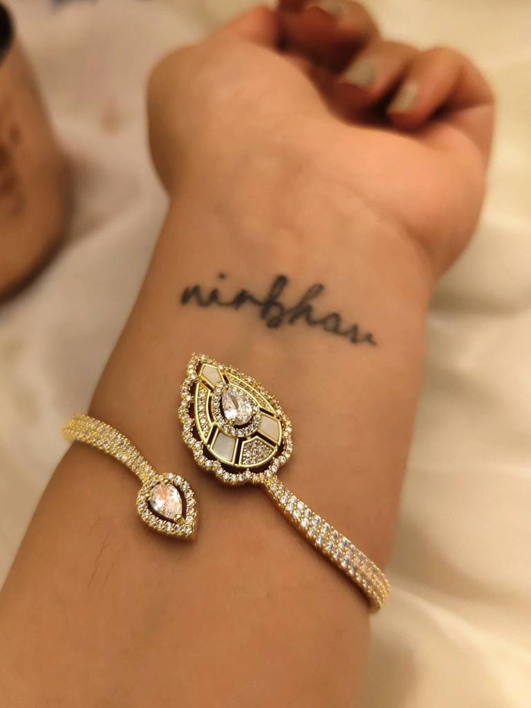 Golden Leaf Cuff Bracelet Â 18K Gold Plated, 316L Stainless Steel, Ad Stones & Mop Accents : S925B500GLCB