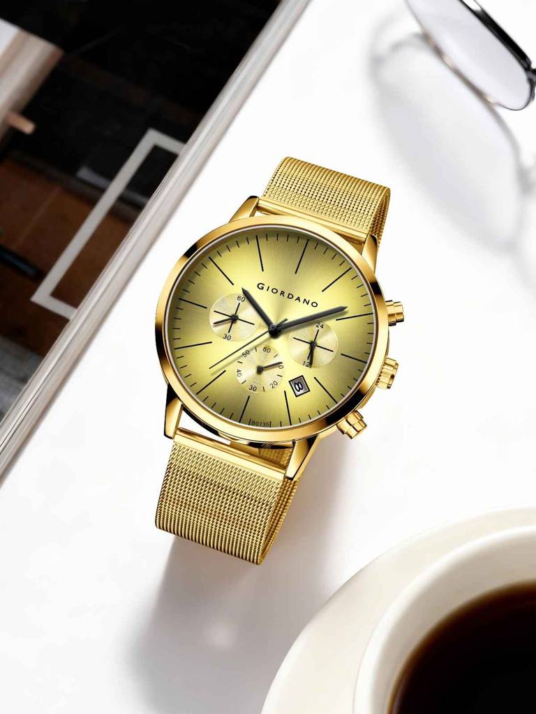 Giordano Formal Chronograph Watch For Men With Round Dial, Mesh Metal Strap, And Date Display : GZ-50183-33