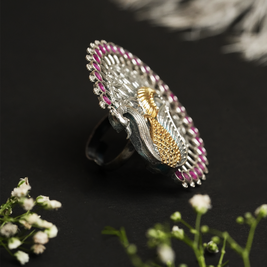 Silver Polish Peacock Ring : CAO0253RNG