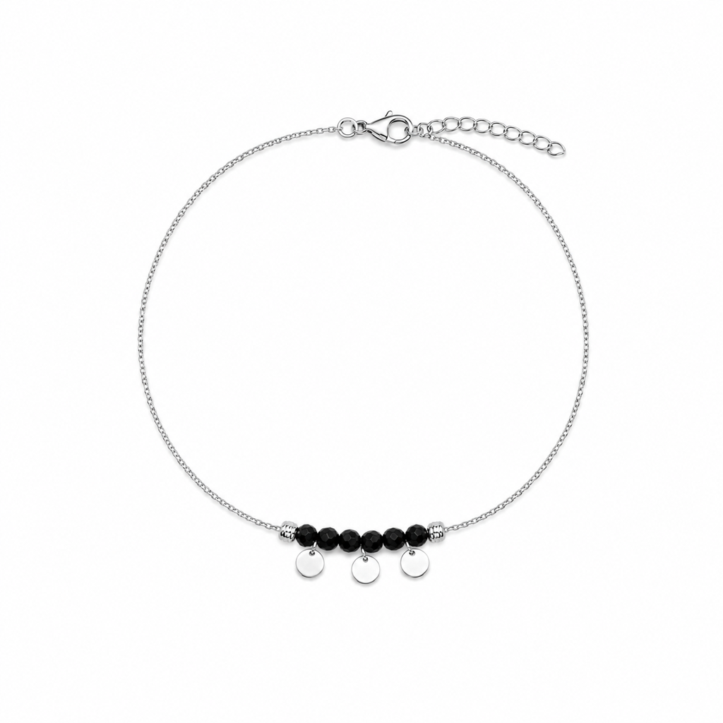 Silver Black Bead Charm Anklet : AN03725