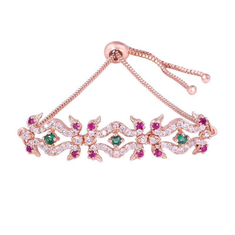 Glam Cz Peacock Bracelet Adjustable Bracelet | Festive & Party Wear : AD-175-RGRBGNBR