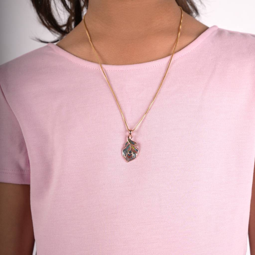 925 Silver Hypoallergenic Peacock Feather Necklace : N1218PeacockFeatherPendantlinkchain