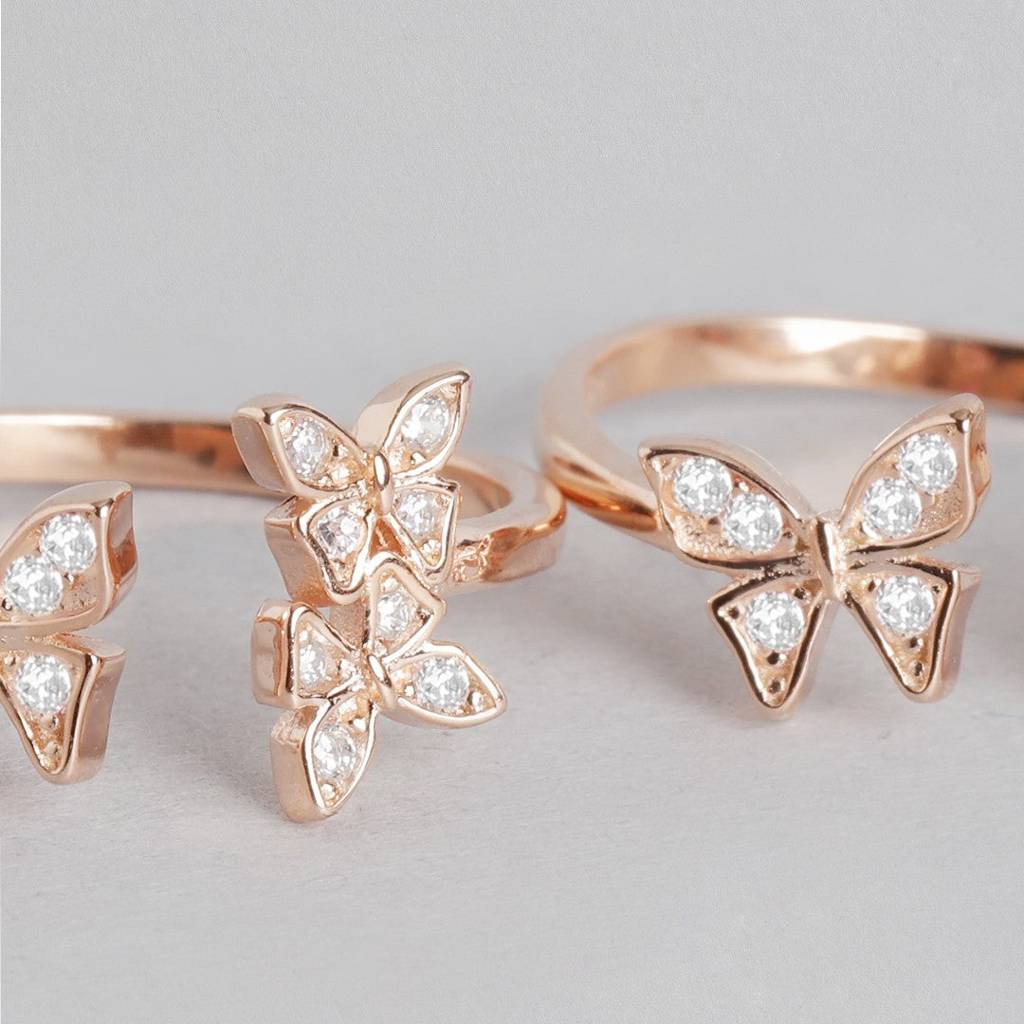 Butterfly Cz Rose Gold Plated 925 Sterling Silver Toe Ring : TOE-10047