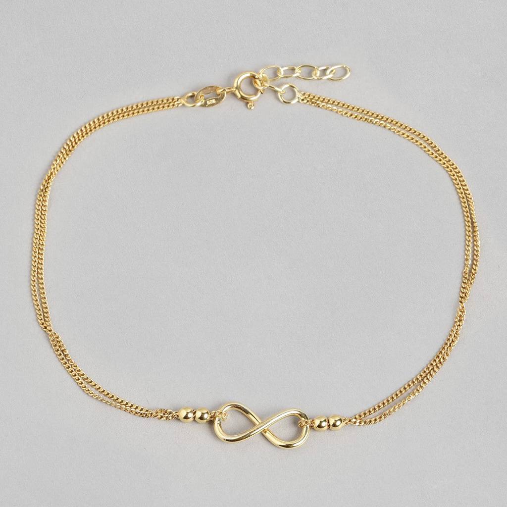 Gilded Infinity Duo 925 Sterling Silver Gold-Plated Chain Anklet : ANK-60122-PAIR-G