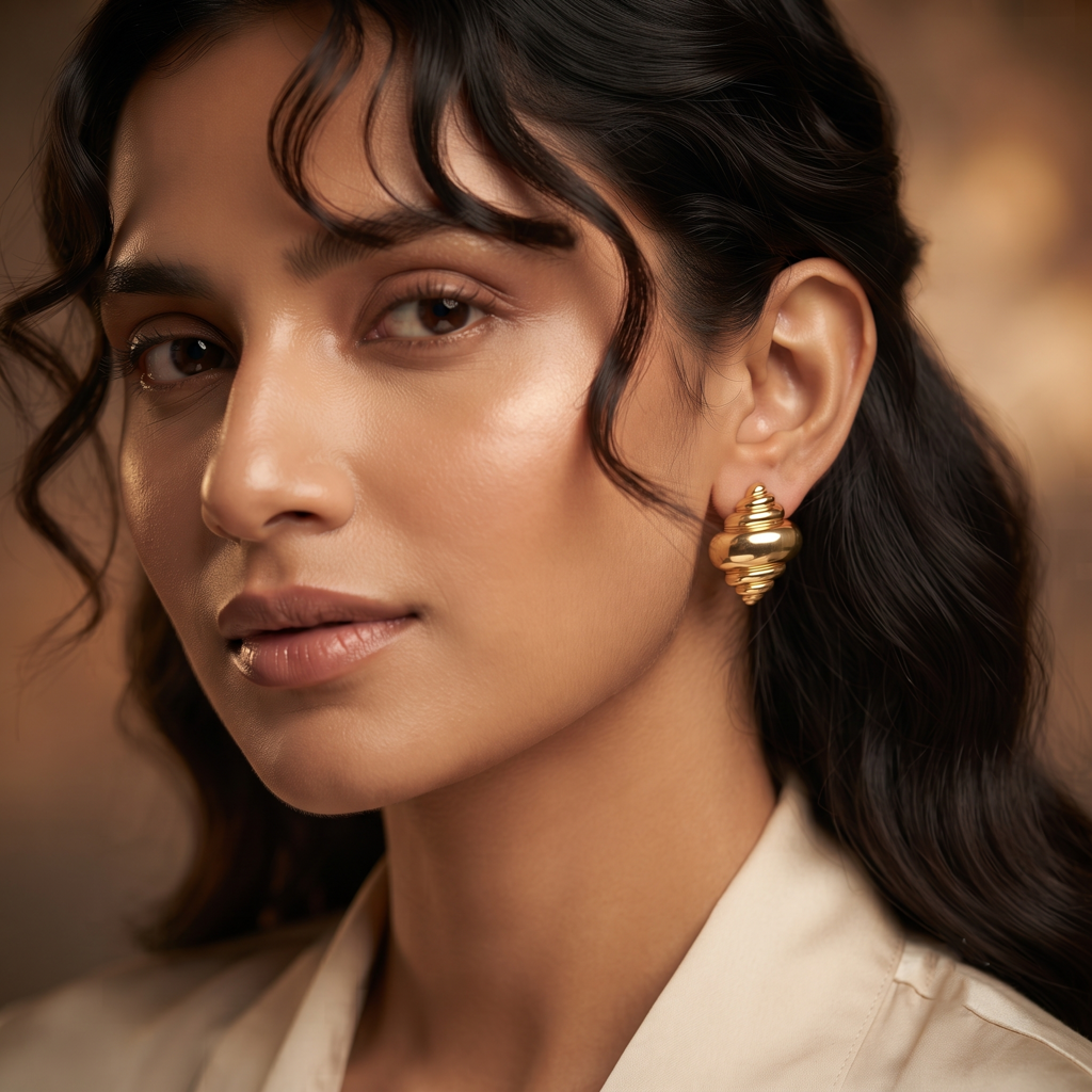 Gold Plated Brass Seashell Spiral Stud Earrings : SCDELER0461