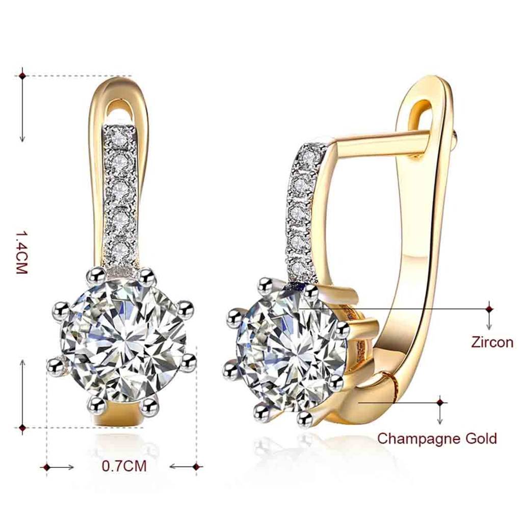 18K Gold Plated Crystal Solitaire Clutch Back Hoop Earrings For Women Girls : PX9E47