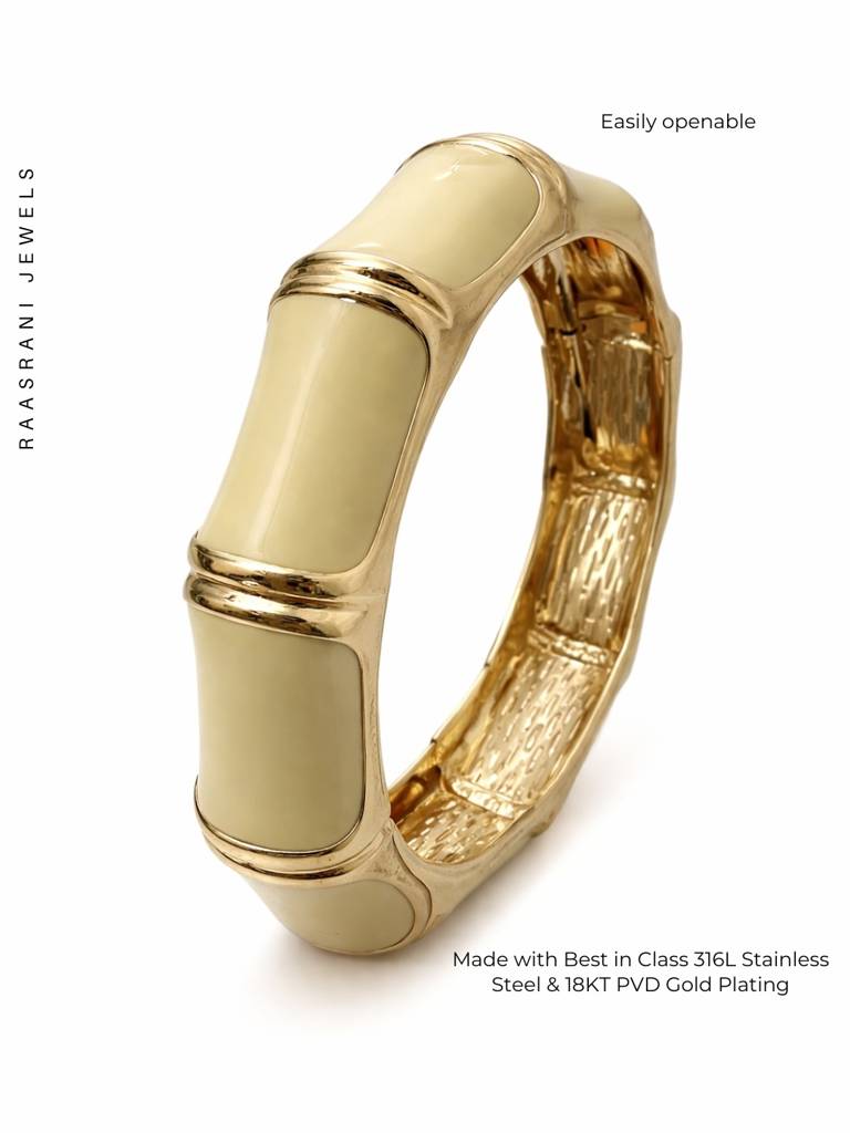 Camel Hexagon Enamel Bracelet | 18K Gold Anti-Tarnish Bangle : ATB692CHEB