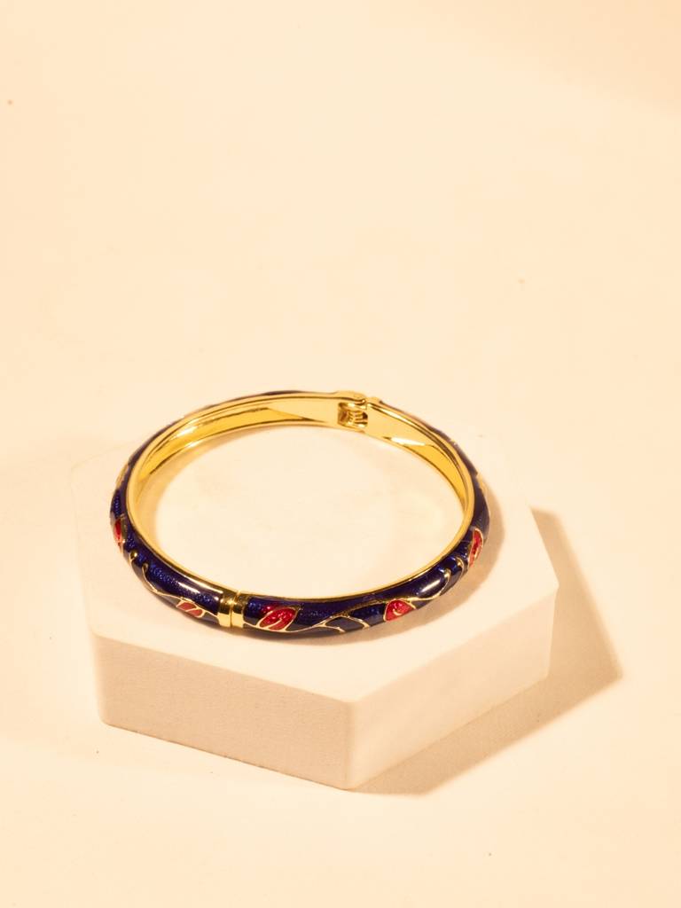 Blue Meenakari Enamel Bangle With 14Kt Gold Plating Â Adjustable Stainless Steel Kada For Women : ATB573BMB