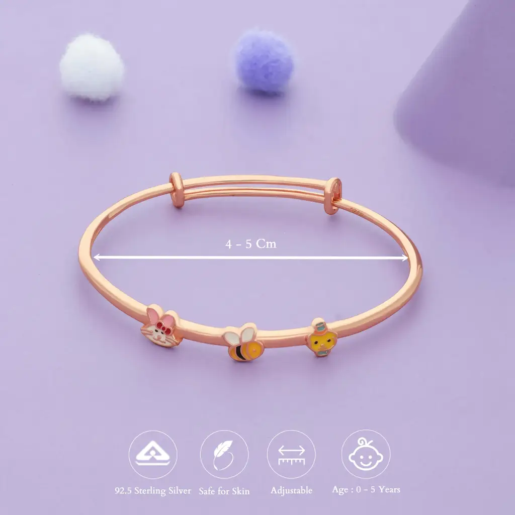 Iyal Honey Meow Duo 18K Rose Gold Polish Silver Kids Bangles (0-5 Yrs) : KB-CC-RG-U-184-P