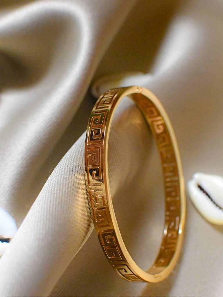Cz Studded & Geometric Gold Bracelet Stack – Set Of 2 : CBR010CSG