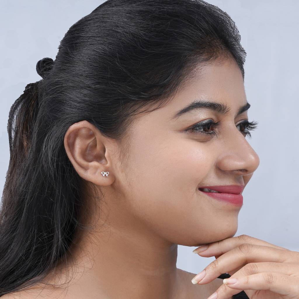 Ribbon Charm Silver Studs : TRSBJX0118