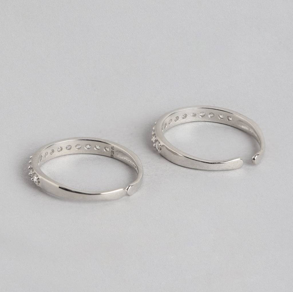 Cz Studded 925 Silver Toe Ring (Adjustable) : TOE-10042