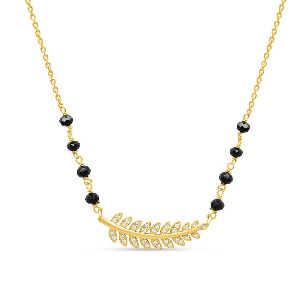 Modern Leaf Design Gold Plated 925 Sterling Silver Mangalsutra : MGS-10082-G