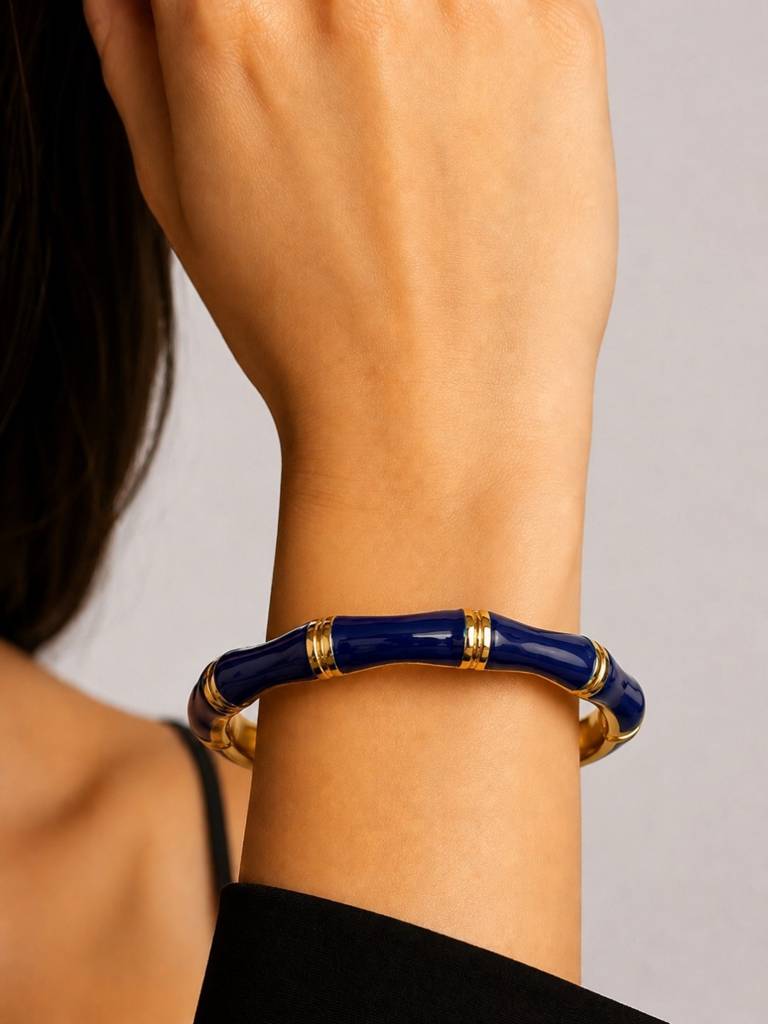 Notte Bamboo Enamel Bangle, 18K Gold-Plated : ATB1067BSB
