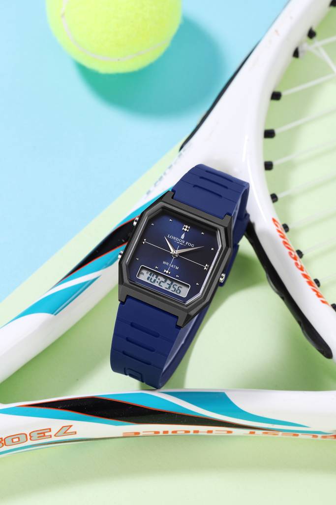 Analog-Digital Quartz Watch For Men With Square Dial, Crystal-Accent Hour Markers, Digital Time Display And Sili : LFM10014-05