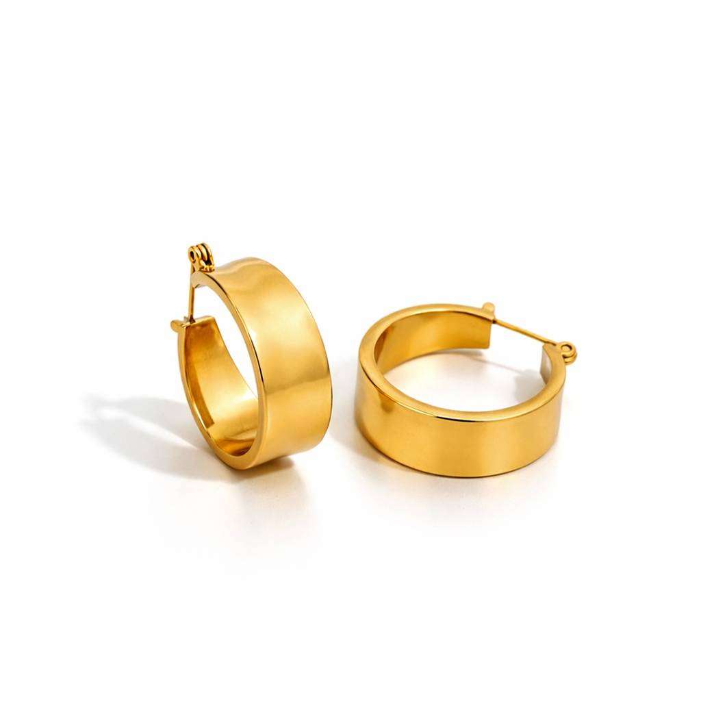 Gold-Toned Sculpted Hoop Earrings- 18K Gold Plated : 100903