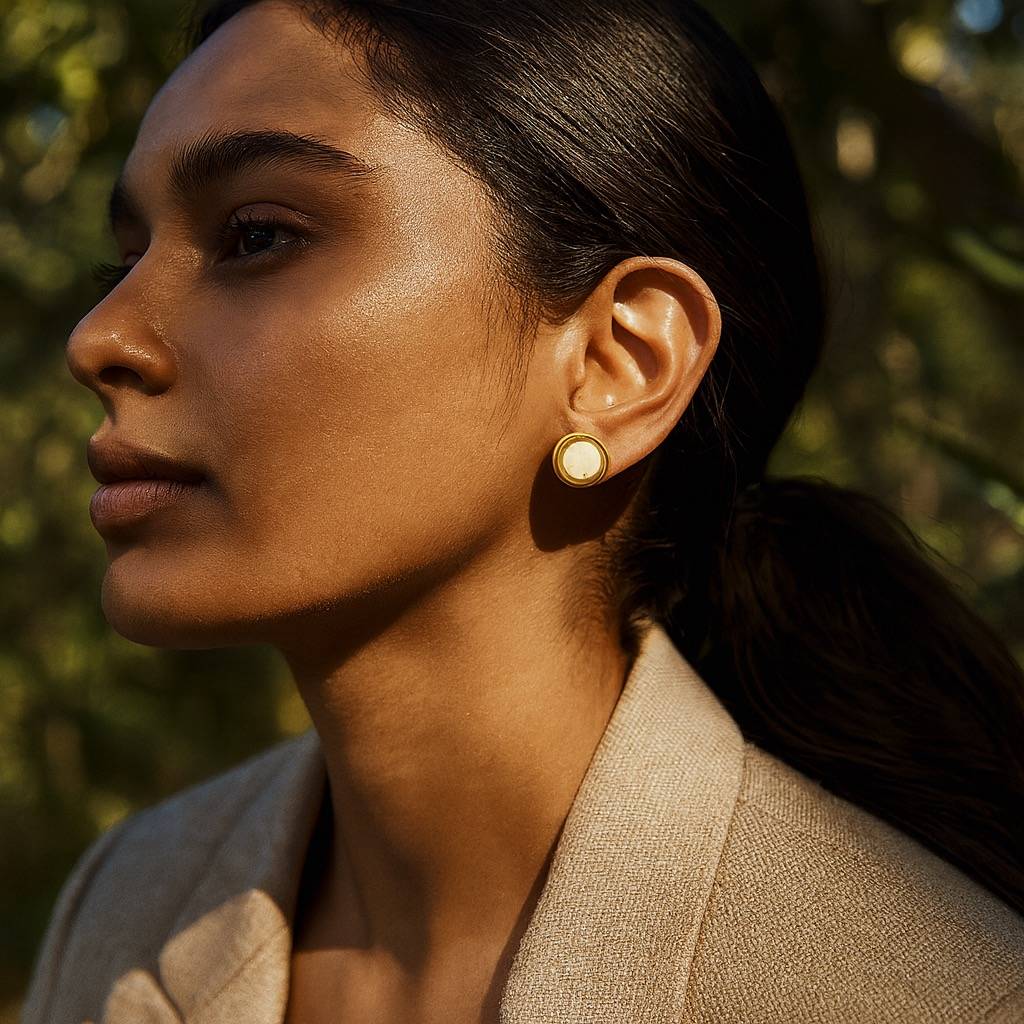 Dual Tone Round Stud Earrings : AN-LJ-SI-0016-DE