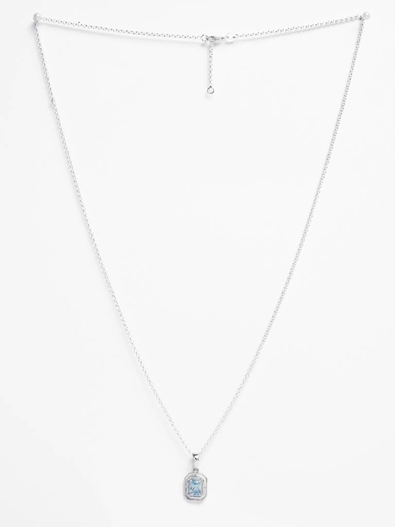925 Silver Platinum Plated Swiss Zircon Blue Solitaire Men Pendant Necklace With Chain Gift For Men & Boys : CSMNP21