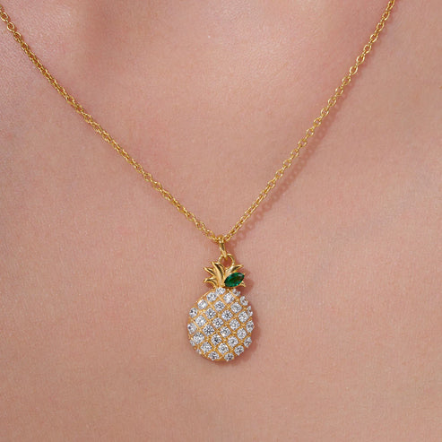 18K Gold Vermeil Women Crystal Pavé Pineapple Pendant Necklace | Valentine Gift For Her : KNP0082-Gold