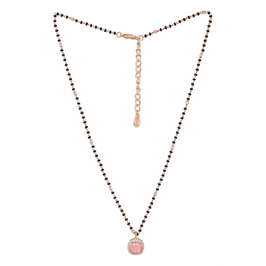 Estele Rose Gold Plated Cz Dazzling Mangalsutra Necklace Set With Mint Pink Stones For Women