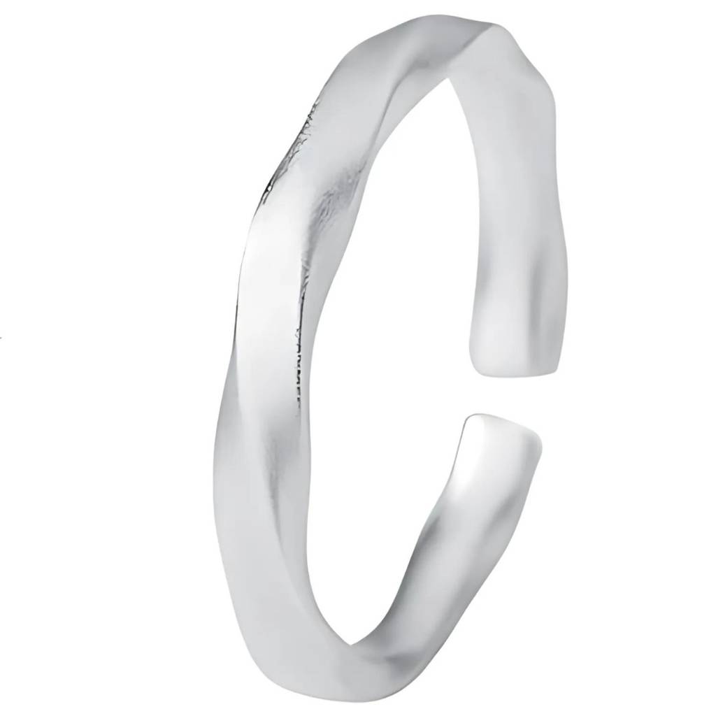925 Sterling Silver Matt Finish Wave Band Ring, Unisex Adjustable Silver Ring : BRDMFABR