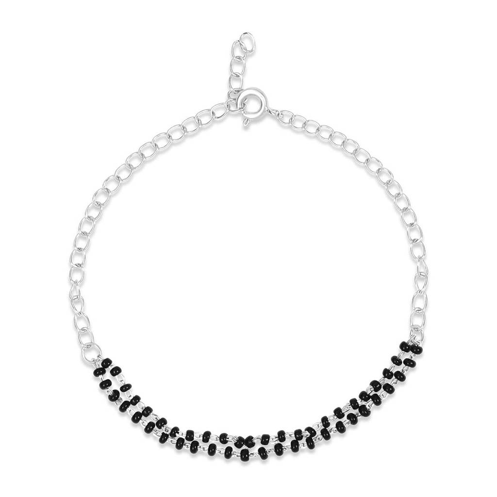 Layered Beads Rhodium Plated 925 Sterling Silver Bracelet : BR-80447-R