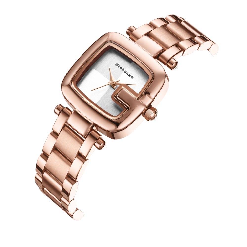 Giordano Monogram Watch For Women Dial With Metal & Leather Strap Fashionable Design, Water Resistant Quartz Ana : GZ-60107-22