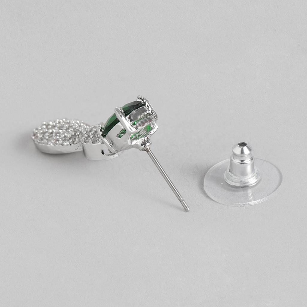 Estele Rhodium Plated Cz Drop Designer Necklace Set With Green Stones For Women : AD-704-IR-GNNKER