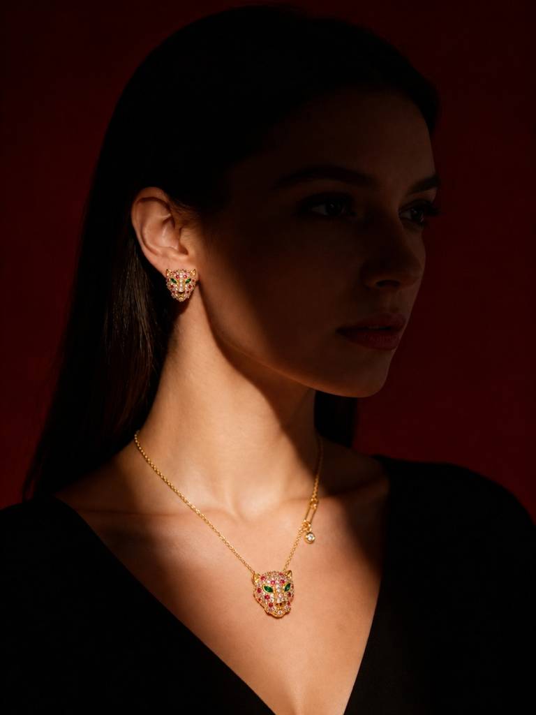 Ferocia Panther Necklace & Earring Set, 18K Gold-Plated : SET964PTS