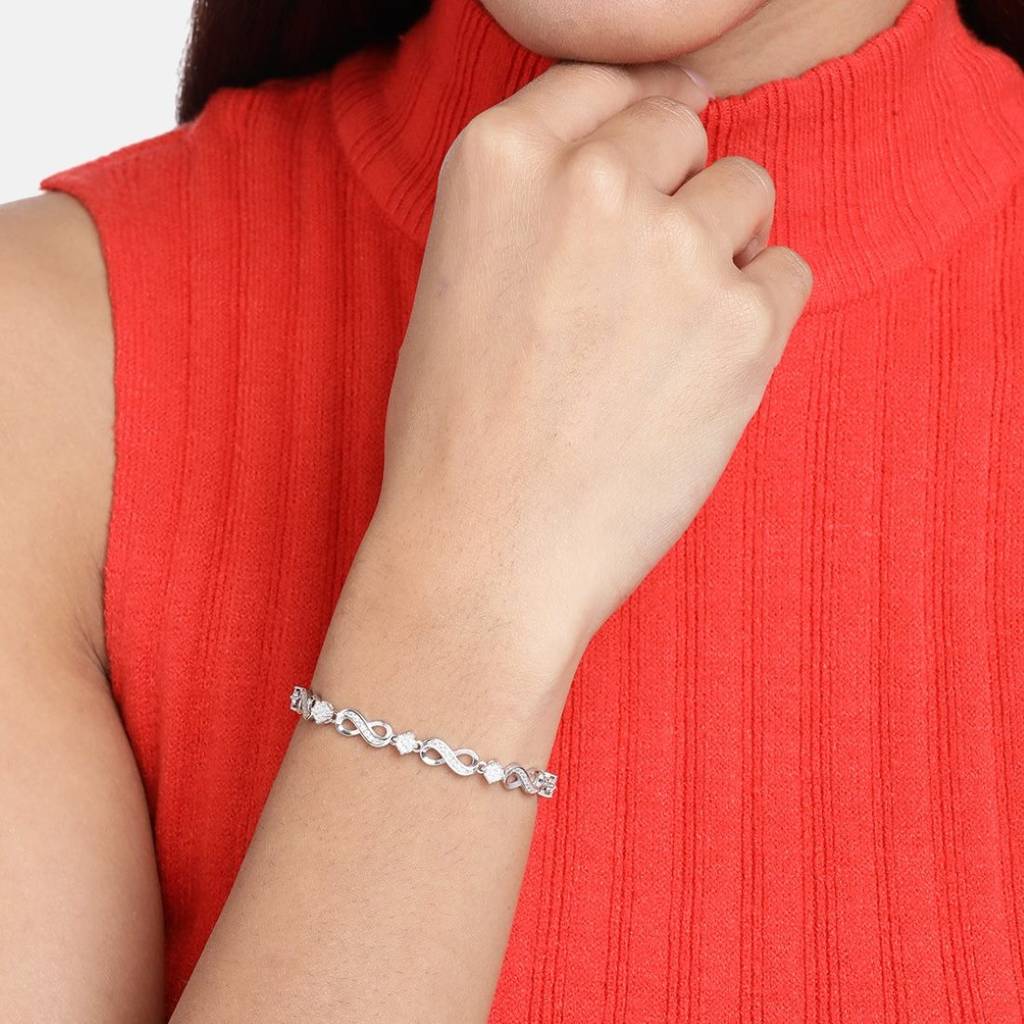 Infinite Brilliance Cz-Studded Rhodium-Plated 925 Sterling Silver Bracelet : BR-80330-R
