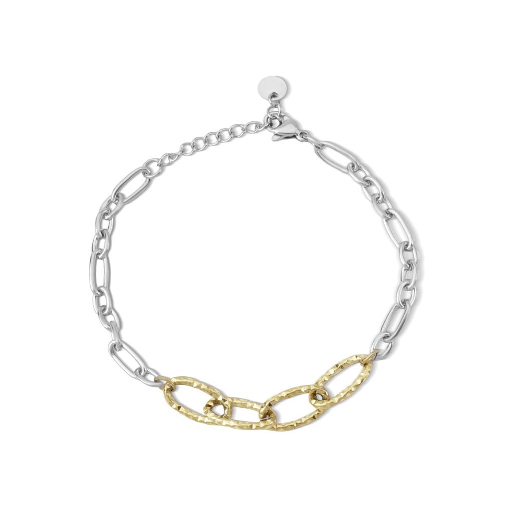 Dual Tone Figaro Link Chain Bracelet For Women - Waterproof & Anti-Tarnish : BR0589