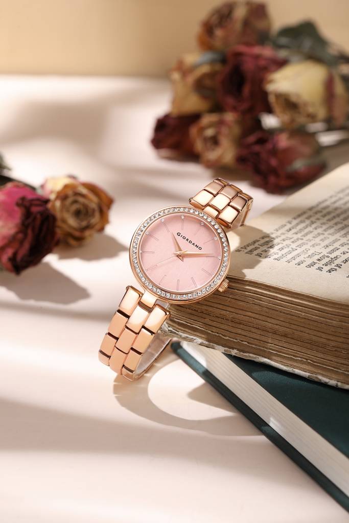 Analog Watch For Women With Diamond Studded Case And Metal Strap : A2079-33