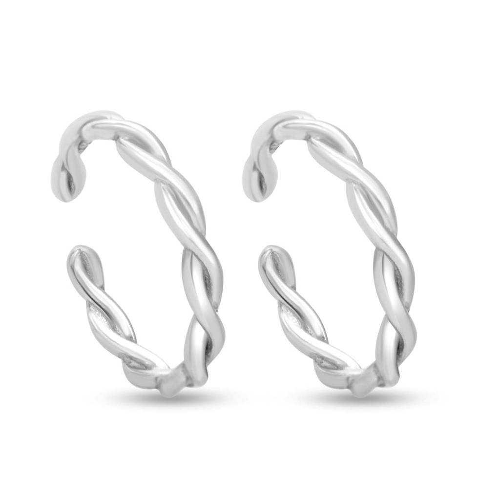 Sleek Twisted Rhodium-Plated 925 Sterling Silver Toe Rings : TOE-10078-R