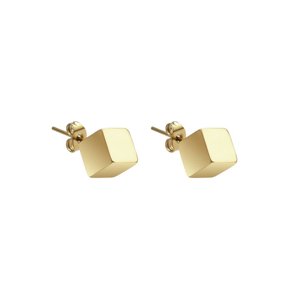 Solid Cube Stud Earrings For Women - Waterproof & Anti-Tarnish : ER0658