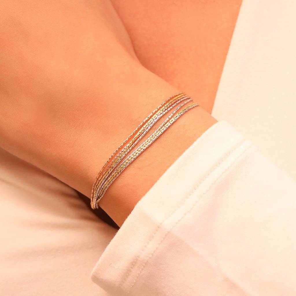 Sevenfold Radiance Triple Tone-Plated 7 Chain 925 Sterling Silver Bracelet : BR-80268-RGRG