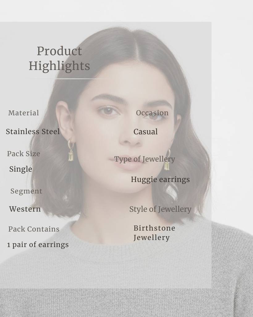 Birthstone Earrings For Women | Premium Baguette Huggies | November: Topaz : CJST201141411KP