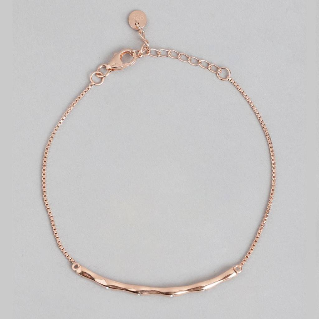 Rose Gold Bamboo Bliss 925 Sterling Silver Bracelet With Cubic Zirconia : BR-80245-RG