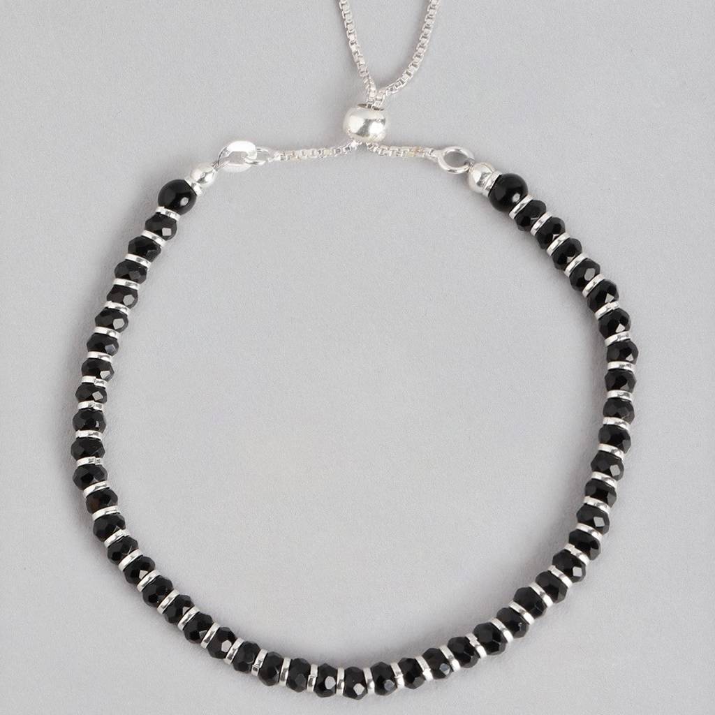 Classy Black Beaded 925 Sterling Silver Bracelet : BR-80124