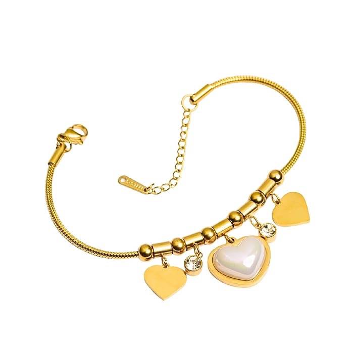 Gold-Plated Hearts Stainless Steel Charm Bracelet : HSbrbr0IDSM0018