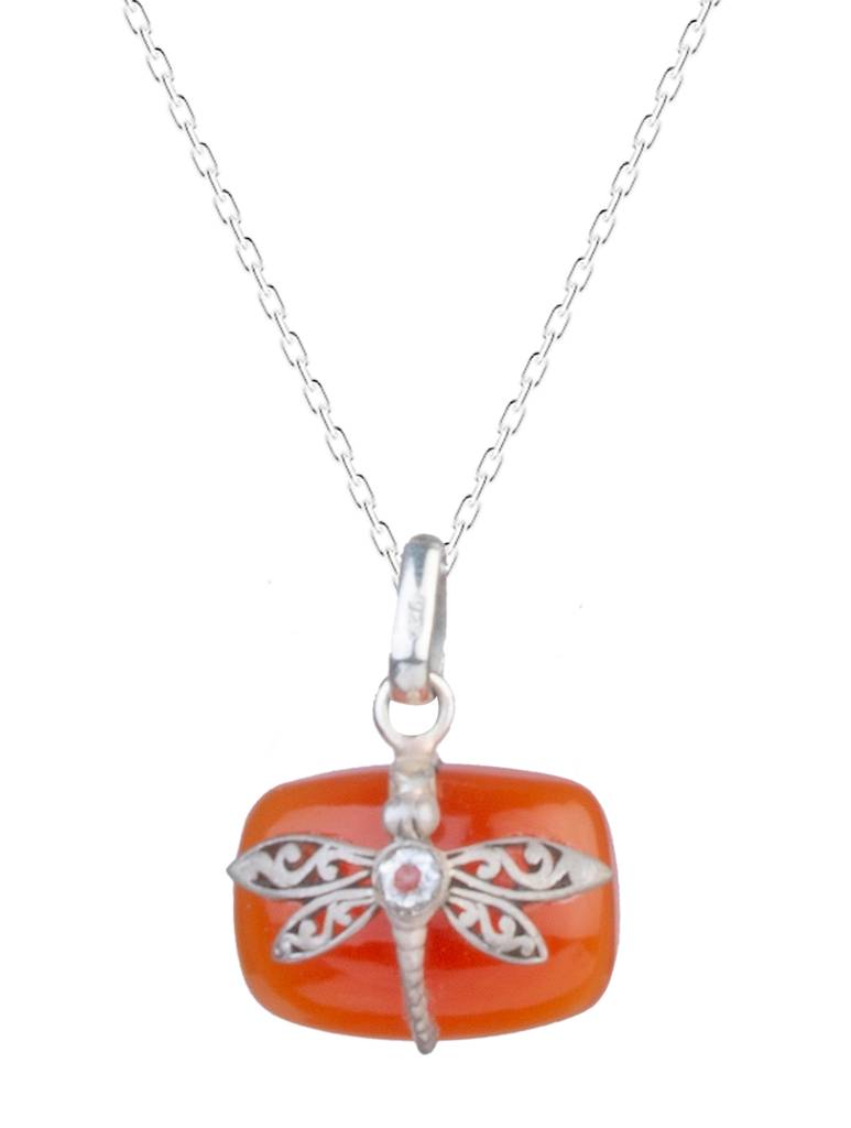 925 Sterling Silver Carnelian Pendant With 18 Inch Chain Handmade Gemstone Necklace For Women Elegant Jewelry Gift : FU-1040
