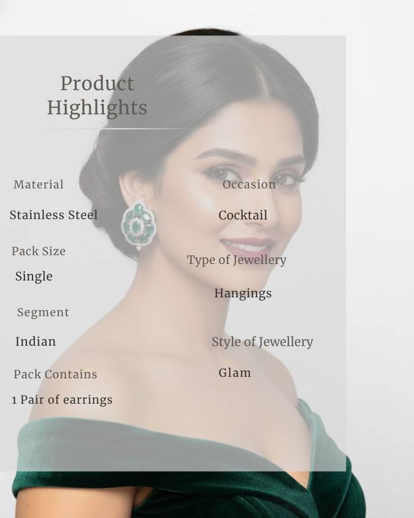 Emerald Cabochon Cluster Studs (Rhodium Finish) : sis43