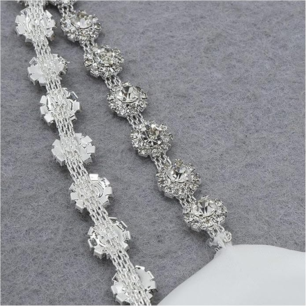 Decorative Rhinestone Bra Straps - Silver Crystal Floral Replacement Straps For Women - Adjustable No : M4SK-FLW-SIL-STP-1PAIR