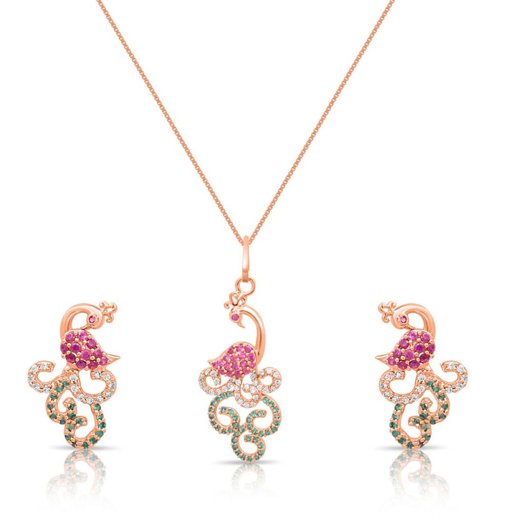 Peacock Glam Rose Gold Plated 925 Sterling Silver Jewellery Set : JS-70202-C-RG