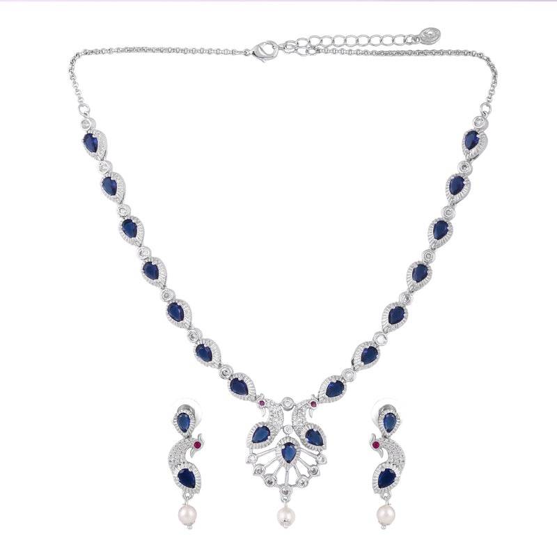 Morbagh Party Wear Dazzling Cz Necklace Set : AD-910-IRBLNKER