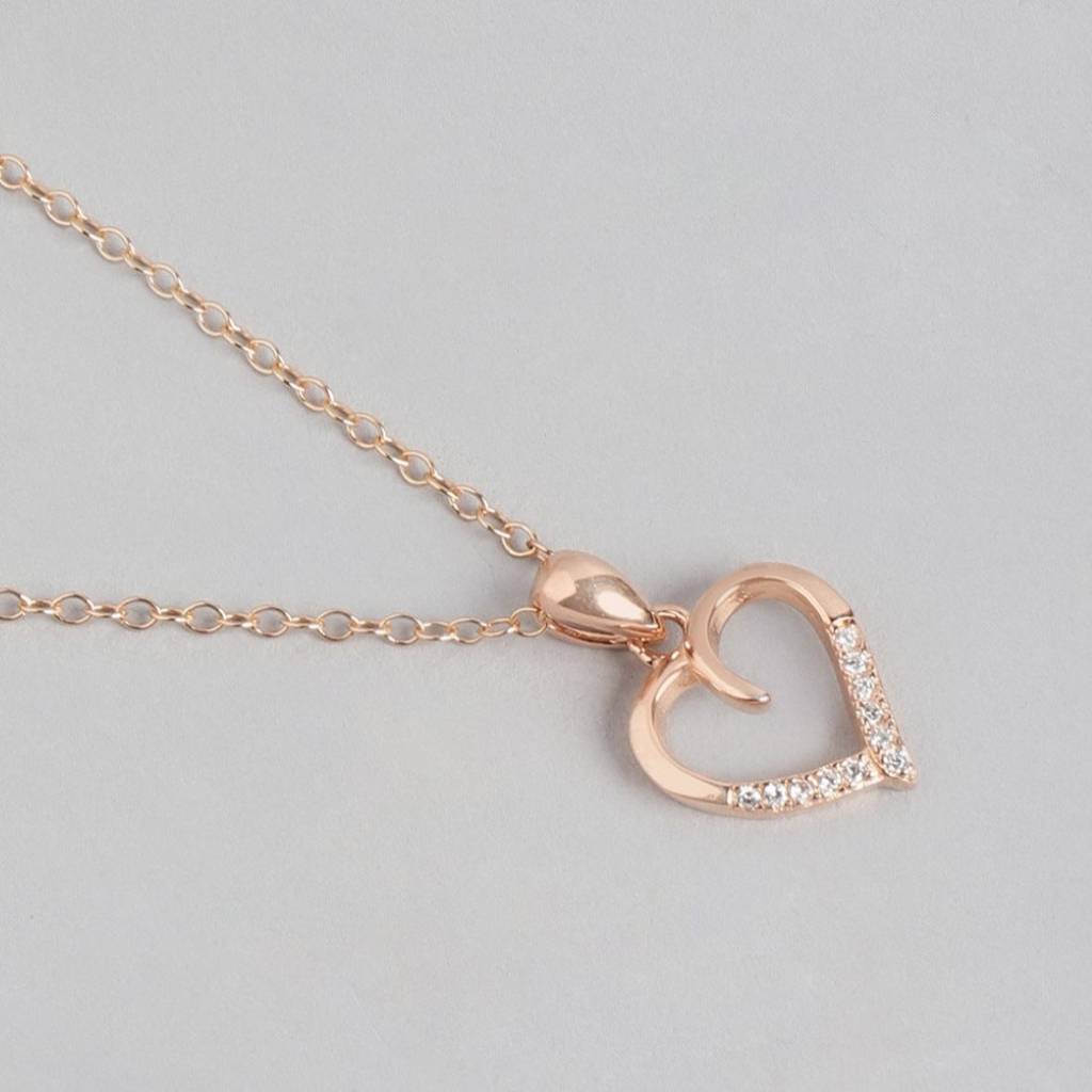 Rosy Devotion Cz-Heart 925 Sterling Silver Pendant With Chain : PEN-30107_C-RG